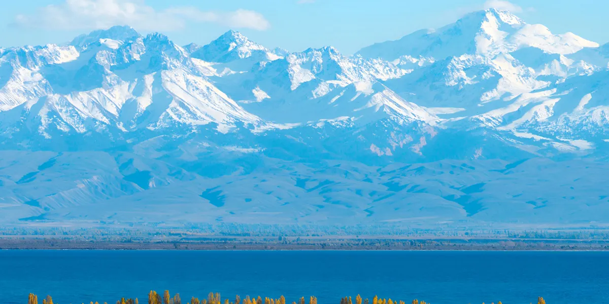 Issyk-Kul Lake surrounded by mountains